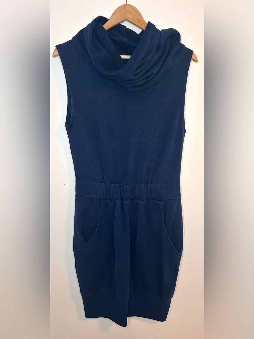 Prairie Underground Sleeveless Asymmetrical Cowl Neck Dress Cotton XS Blue